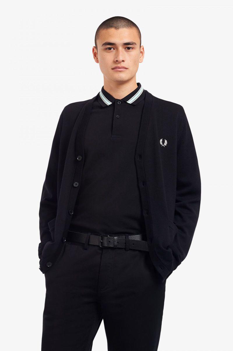 Black Fred Perry Classic Cardigan Men's Knitwear | PH 1286RVDW